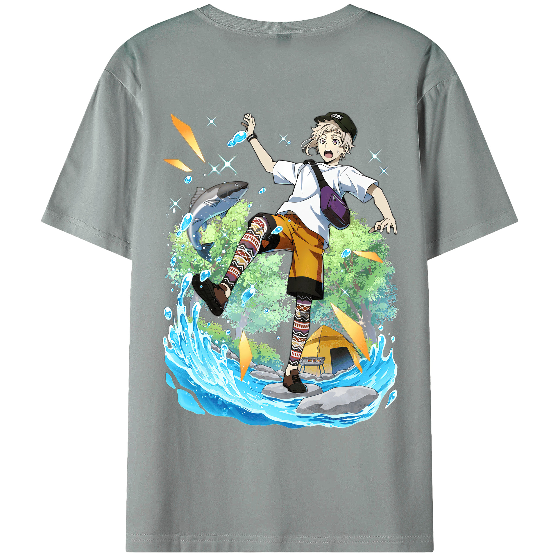 （画像用） 文豪ストレイドッグス Bungo Stray Dogs 綿100％ メンズ半袖Tシャツ（バックプリント） 通気性